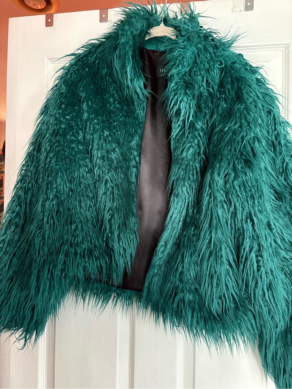Fabulous Furs Teal Green Faux Fur Cropped Jacket